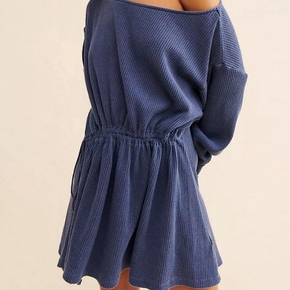 NWT FREE PEOPLE JOSIE THERMAL DRESS SIZE S BLUE - Picture 4 of 4